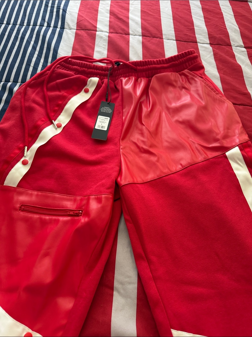 Fashion Nova Red & White Mixed-Media Jogger Pants - Picture 5 of 16